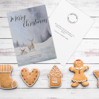 Business Logo Merry Christmas Winter Deer Scene Ho Holiday Card