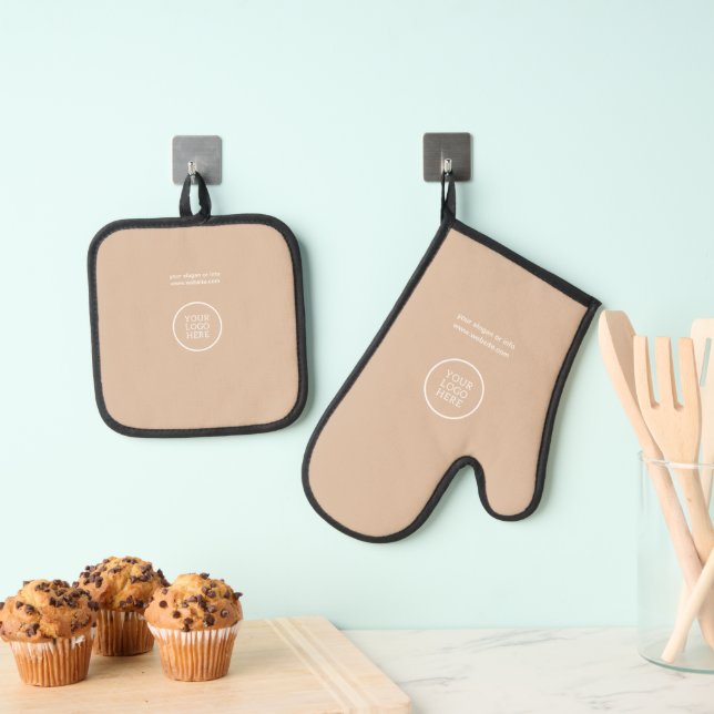 Business Logo Minimal Business Corporate Oven Mitt & Pot Holder Set (Insitu(Hanging))