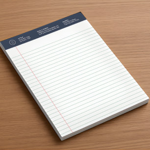 Business Logo Minimal Modern Navy Blue Wide Ruled Notepad