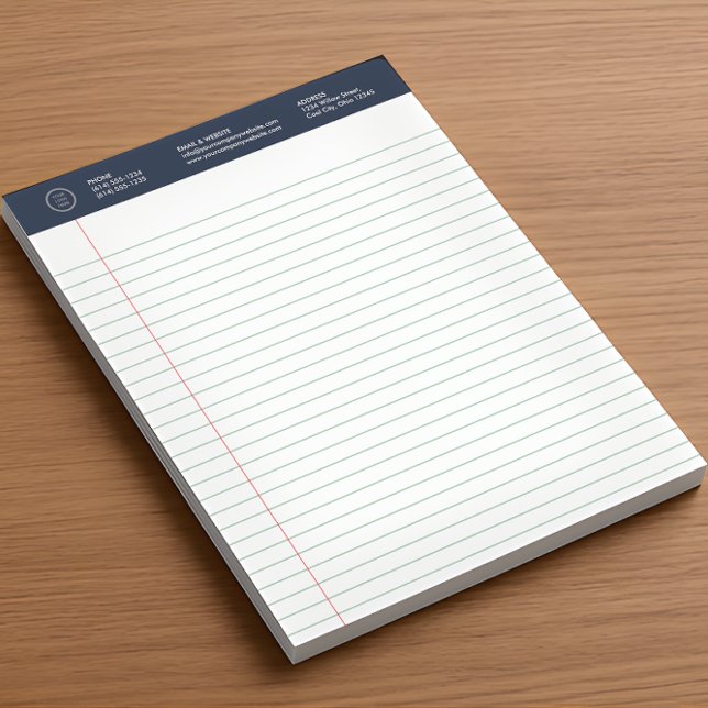 Business Logo Minimal Modern Navy Blue Wide Ruled Notepad (Creator Uploaded)