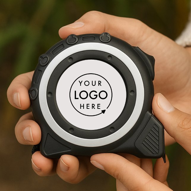 Business Logo Minimal Professional White 1 (Minimal white company branded professional tape measures for business promotion & swag.)
