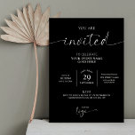 Business Logo Minimalist Black & White Gala Event Invitation<br><div class="desc">Create professional business event invitations for your brand with this corporate minimalist invitation in black and white. You can add your logo and event details and create modern invites for your your business launch party, gala dinner, store opening or conference. The trendy script font writes 'invited' and the minimal layout...</div>