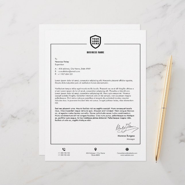 Business Logo | Minimalist Simple Clean  Letterhea Custom Letterhead (Front/Back In Situ)
