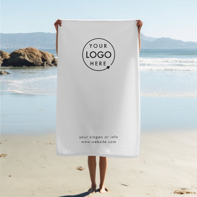 Business Logo | Minimalist Simple Clean White Beach Towel (Minimal company branded beach towels for small business gifting, travel events & promotional swag.)