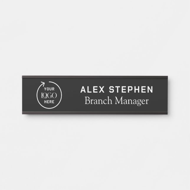 Business Logo | Modern Black Company Office Door Sign (Front)