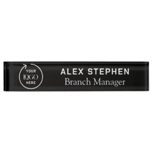 Business Logo   Modern Black Company Office  Nameplate
