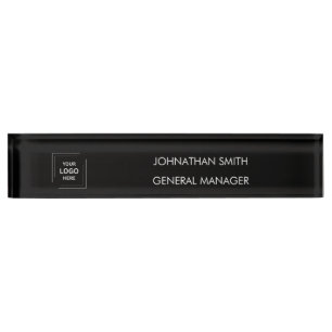Business Logo   Modern Black Office Desk Accessory Nameplate