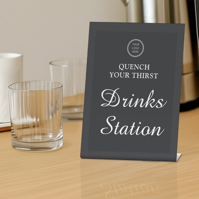 Business Logo Modern Black & White Drinks Station Pedestal Sign (Creator Uploaded)