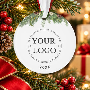 Business Logo Modern Branded Christmas Greenery Ornament