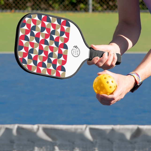 Business Logo Modern Geometric Red Blue Corporate Pickleball Paddle (Insitu)