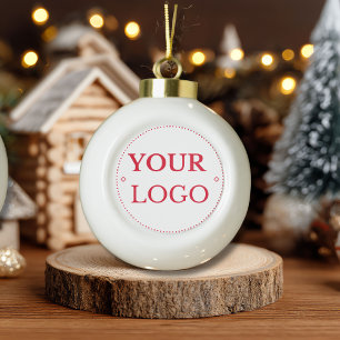 Business Logo Modern Gold Script Ceramic Ball Christmas Ornament