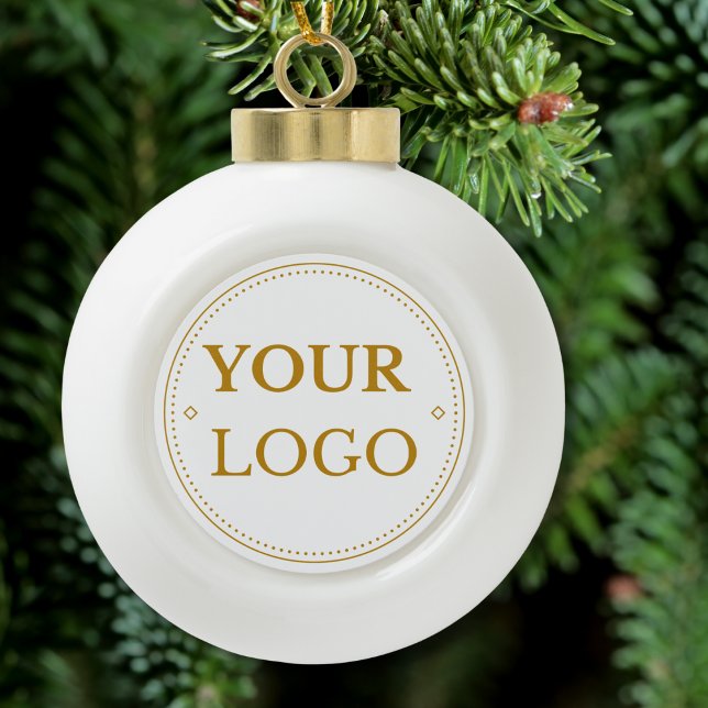 Business Logo Modern Gold Script Ceramic Ball Christmas Ornament (Creator Uploaded)