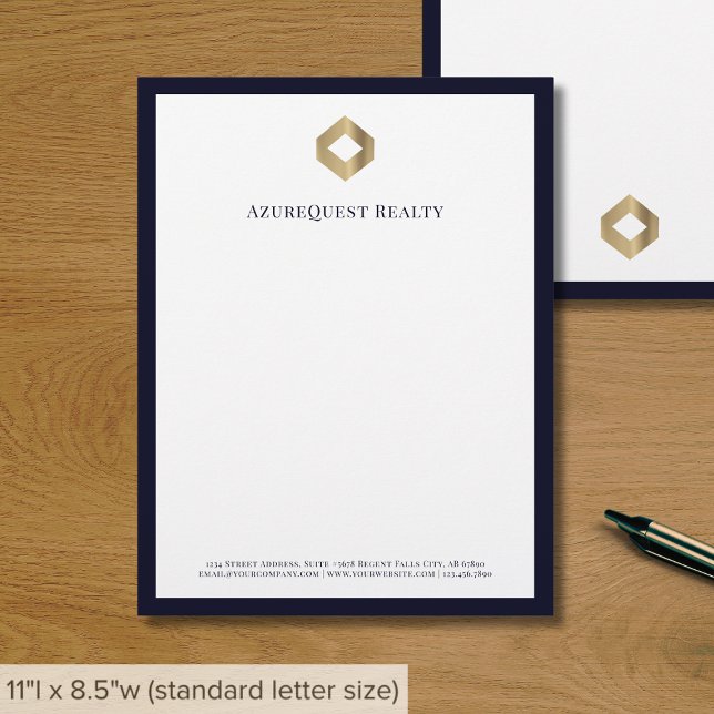 Business Logo Modern Luxe Navy Border Custom Letterhead (Creator Uploaded)