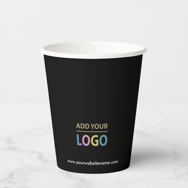 Business Logo Modern Minimalist Black Paper Cups (Front)