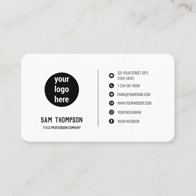 Business Logo Modern Minimalist Social Media Icons Card (Front)