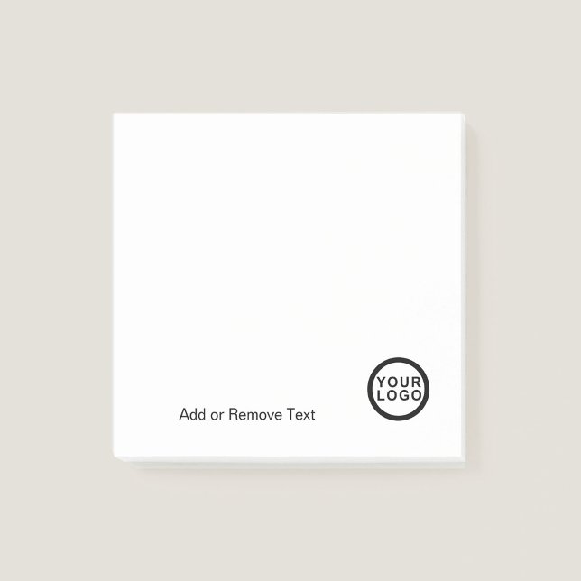 Business Logo Modern Minimalist White Square Post-it Notes (Stylishly Personalize with Your Custom Logo & Optional Text.)
