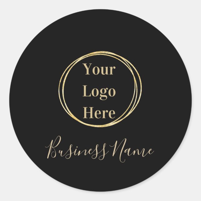 Business Logo Modern Minimalistic Black Gold Classic Round Sticker (Front)
