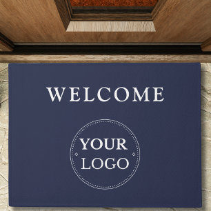 Business Logo Modern Navy Blue Promotional Doormat