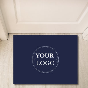 Business Logo Modern Navy Blue Promotional Doormat