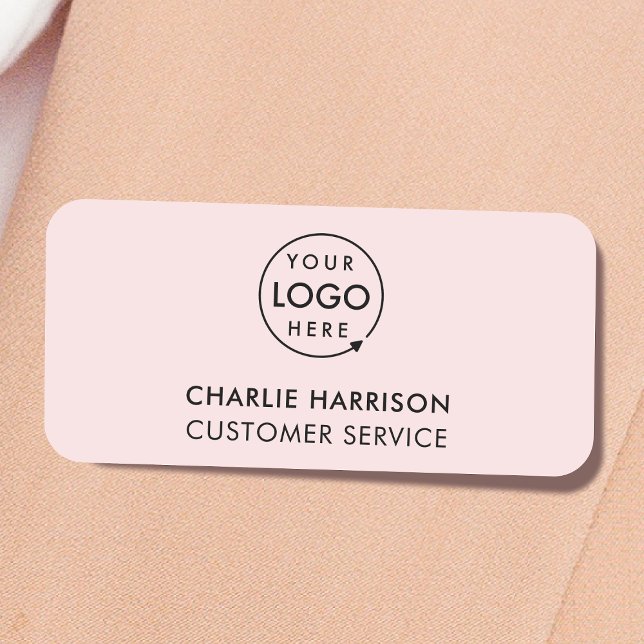Business Logo | Modern Pink Employee Staff Name Tag (Creator Uploaded)