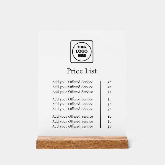 Business Logo | Modern Professional Custom Price  Acrylic Sign (Front)