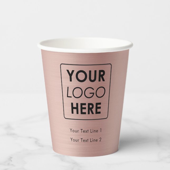 Business Logo Modern Professional Rose Gold Paper Cups (Back)