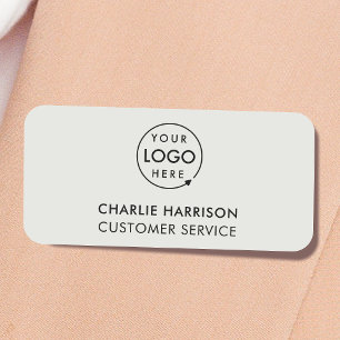 Business Logo Modern Silver Grayscale Employee Name Tag
