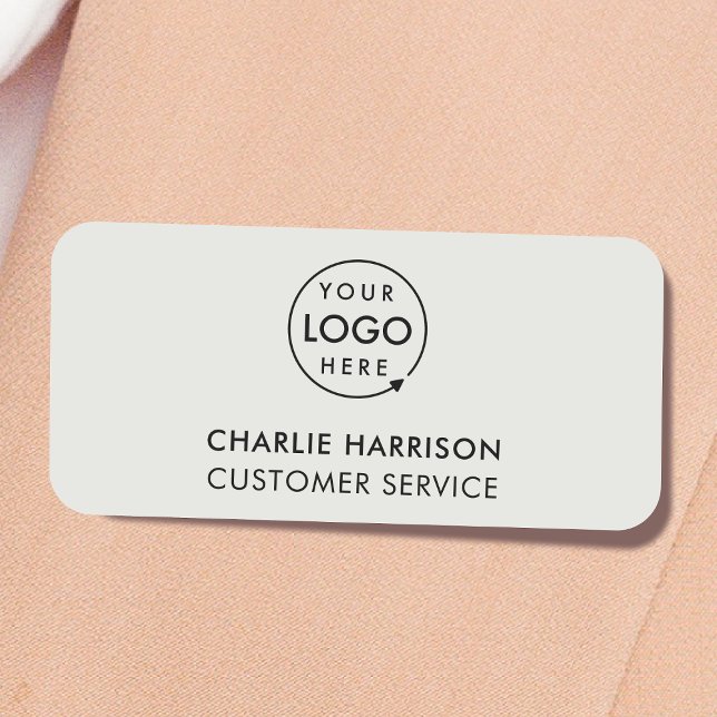 Business Logo | Modern Silver Grayscale Employee Name Tag (Creator Uploaded)