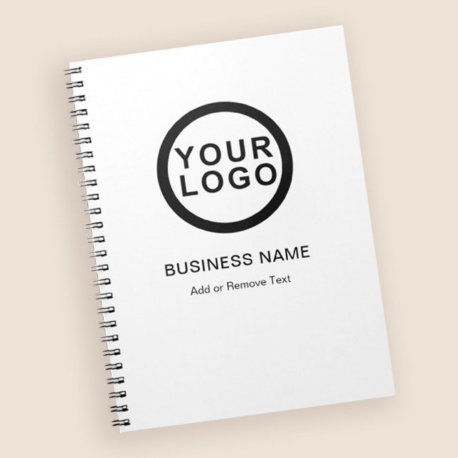 Business Logo Modern White  Notebook (Stylishly Personalize with Your Custom Logo, Business Name & Optional Text.)