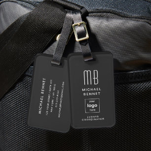 Business Logo Monogram Modern Professional Grey Luggage Tag