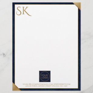 Business Logo Monogram Navy Leather Letterhead