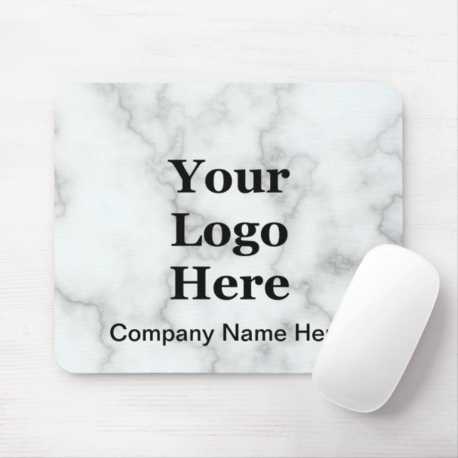 Business Logo & Name Faux White Marble Template Mouse Pad (With Mouse)