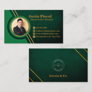Business Logo Name Image Green and Gold Modern Card