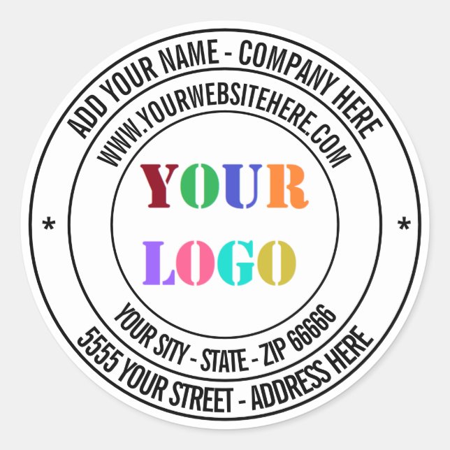Business Logo Name Info Address Stickers Example (Front)