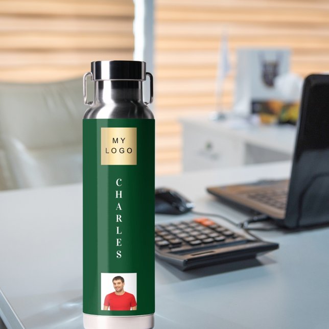 Business logo name photo emerald green water bottle (Creator Uploaded)