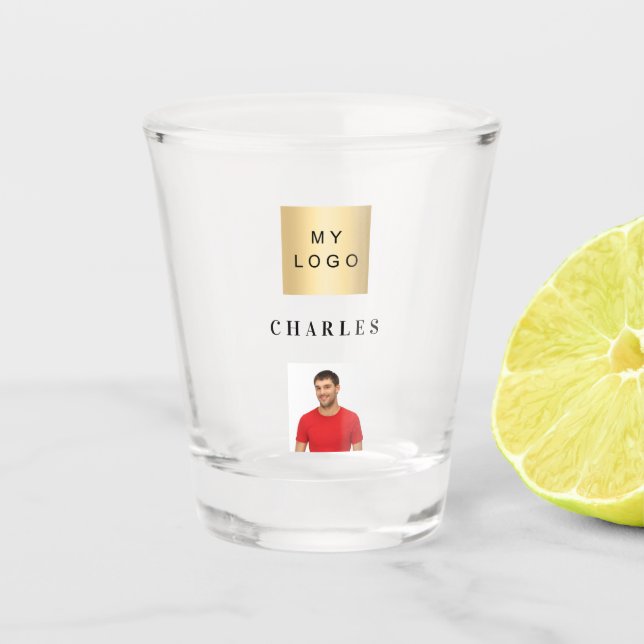 Business logo name photo shot glass (Front)