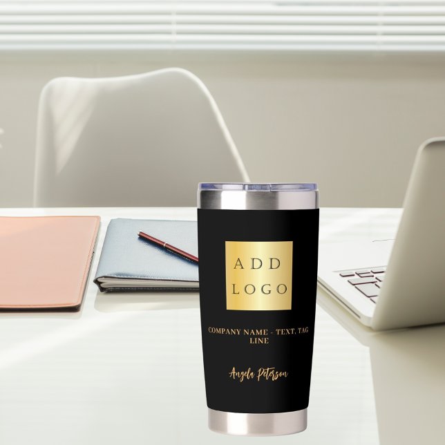 Business logo name signature black gold insulated tumbler (Creator Uploaded)
