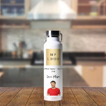 Business logo name signature photo water bottle<br><div class="desc">A classic white background.  Personalise and add your business logo,  text (or delete)  name and a profile photo.</div>