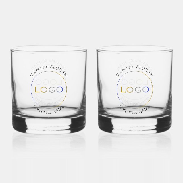 Business Logo Name Slogan Couple Elegant Whiskey Glass (Front)