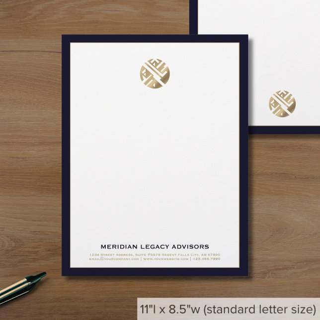 Business Logo Navy Blue Border Custom Letterhead (Creator Uploaded)