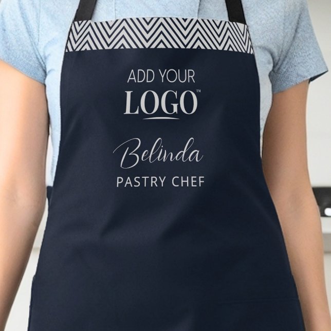 Business Logo Navy Blue Corporate Employee Uniform Apron (Creator Uploaded)