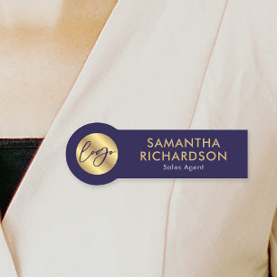 Business Logo Navy Blue & Gold Employee Corporate Name Tag