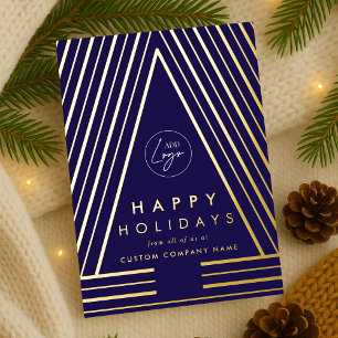 Business Logo Navy Blue & Gold Geometric Christmas