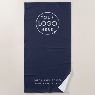 Business Logo Navy Blue Minimalist Promotional Beach Towel