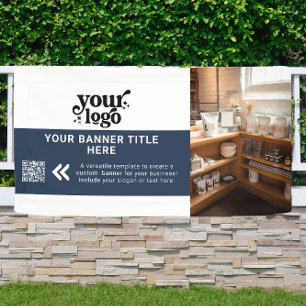 Business Logo Navy Blue Modern QR Code Photo Banner