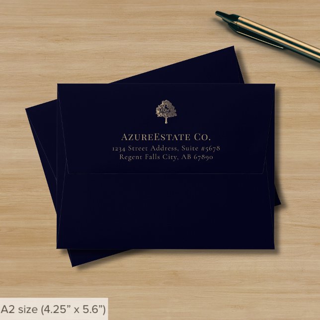 Business Logo Navy Blue Return Address Note Card Envelope (Creator Uploaded)