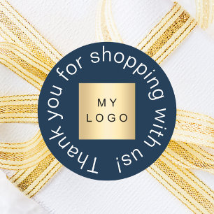 Business logo navy blue thank you classic round sticker