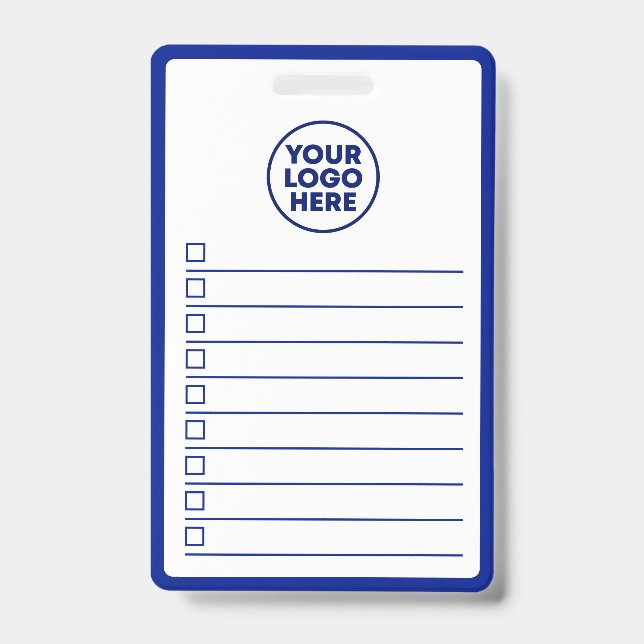 Business Logo Navy Blue Whiteboard To Do List ID Badge (Front)
