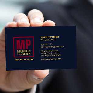 Business Logo Navy Burgundy Gold Square Monogram Card