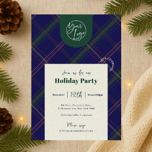 Business Logo Navy Plaid Christmas Staff Party Invitation